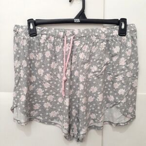 JOYSPUN Soft Pink and Gray Floral Pajama Shorts with Drawstring Waist Size XL